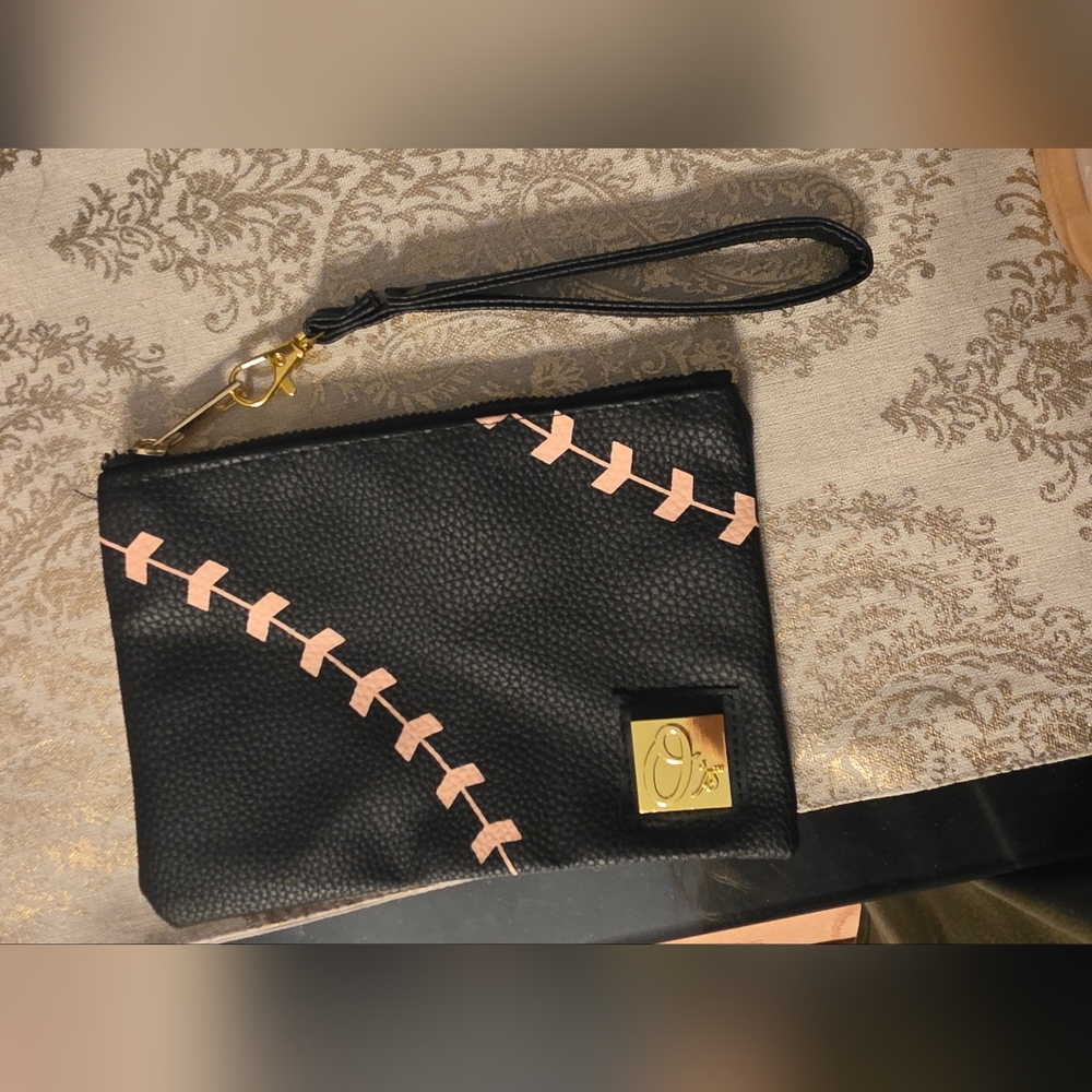 Black Wristlet with Pink Stitching